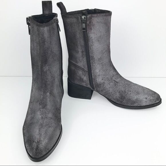 Anthropologie Intentionally Blank Grayish Purple Suede Leather Zip Closure Boots - Picture 3 of 16